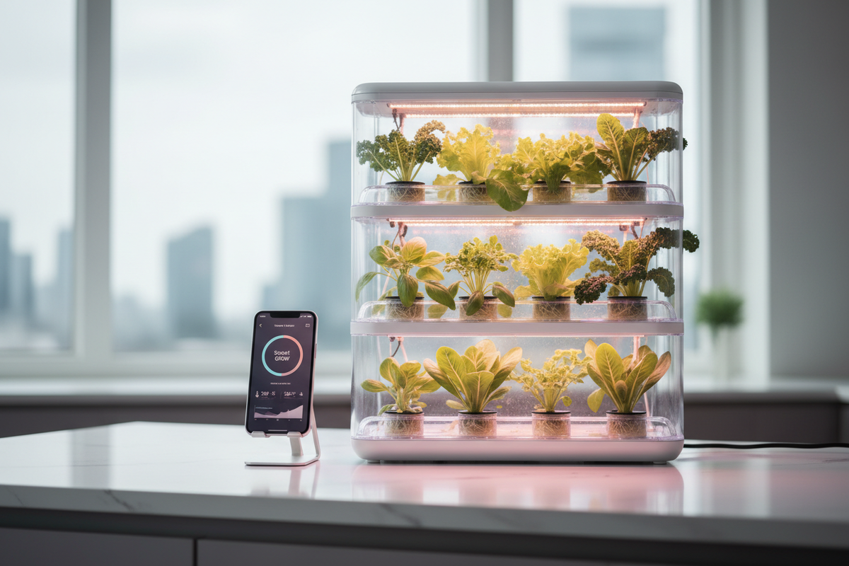 Potager connecté LED et smartphone